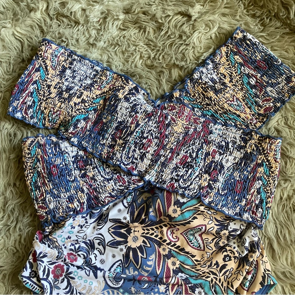 By anthropologie smocked off shoulder one piece swim suit womens XL NWT - Picture 5 of 10